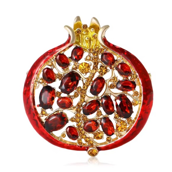 Red Pomegranate Crystal Gold Brooch - Picture 2 of 11